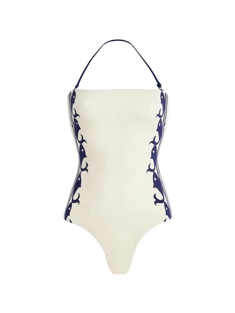 Navy Style One-Piece Swimsuit Set