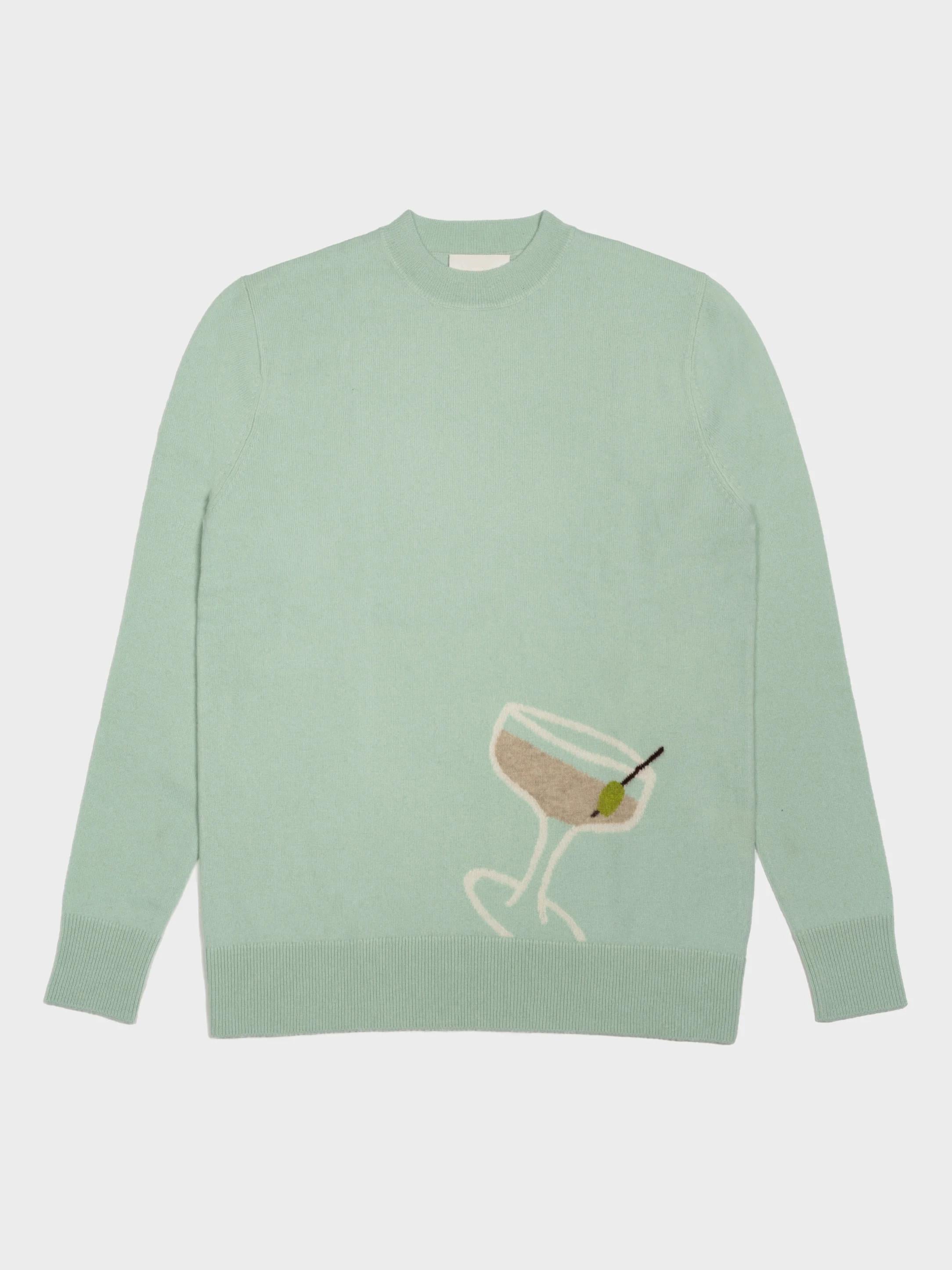 Mint Green Sweater with Cocktail Pattern & Sheer Tulle Maxi Skirt Outfit