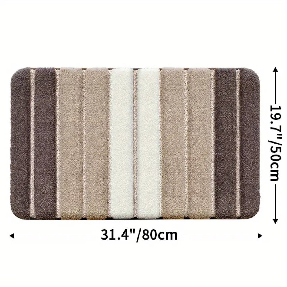 Soft striped gray bath mat with non-slip backing, absorbent plush bathroom rug for shower and tub area