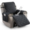 Grey quilted recliner chair cover – waterproof furniture protector with side pockets for living room seating