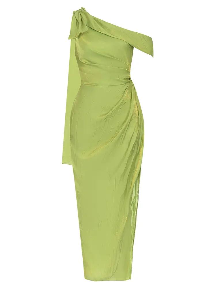 Sexy Asymmetric Shoulder Long Evening Dress