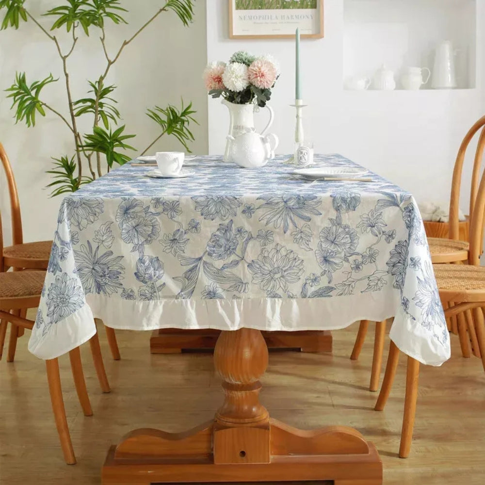 Delfina Blue Floral Lace Tablecloth