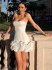 Red 3D Flower Hem Sexy Lace-Up Off-Shoulder Mini Dress