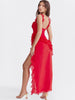 Ruffled Long Maxi Slip Dress - Red