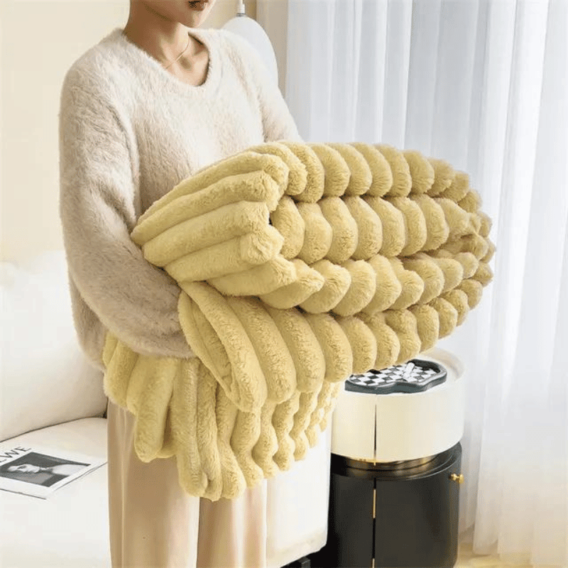 Luxury faux fur blanket in ivory white, soft and cozy throw for bedroom or living room winter decor