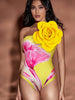 Floral Print Swimsuit with 3D Flower Detail