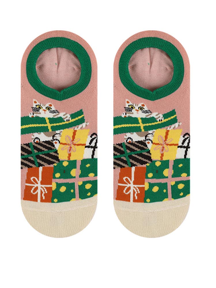 Cartoon Kitty Boat Socks