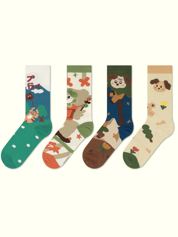 Cute Cartoon Kitty Pattern Cotton Socks