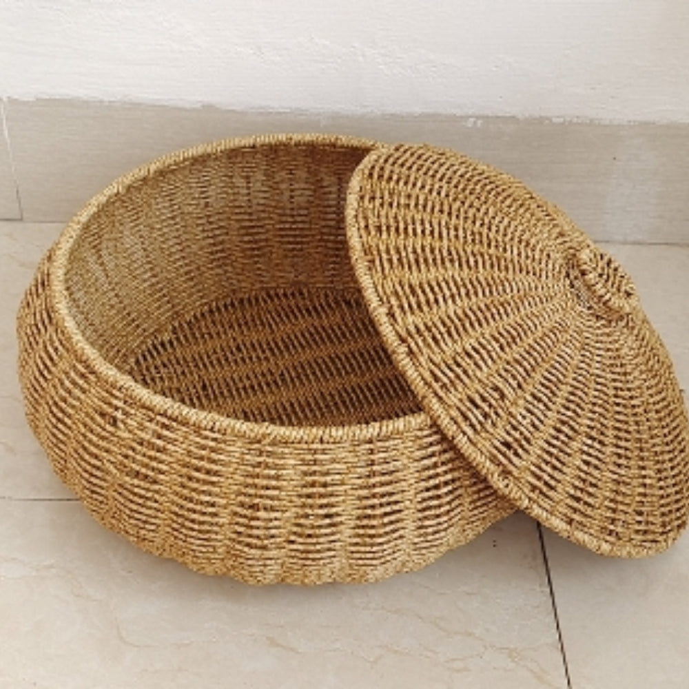 Dome-Shaped Knitted Rattan Basket with Lid