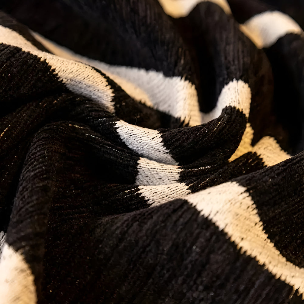 Black geometric sofa cover with white line pattern, modern couch throw for living room protection and home decor