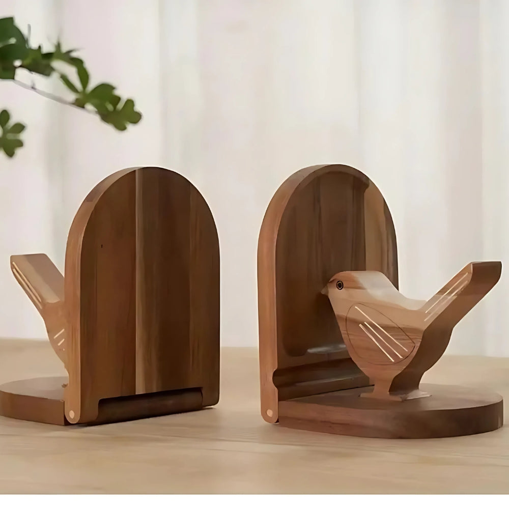 Sparrow Bird Wooden Multi-Use Bookends