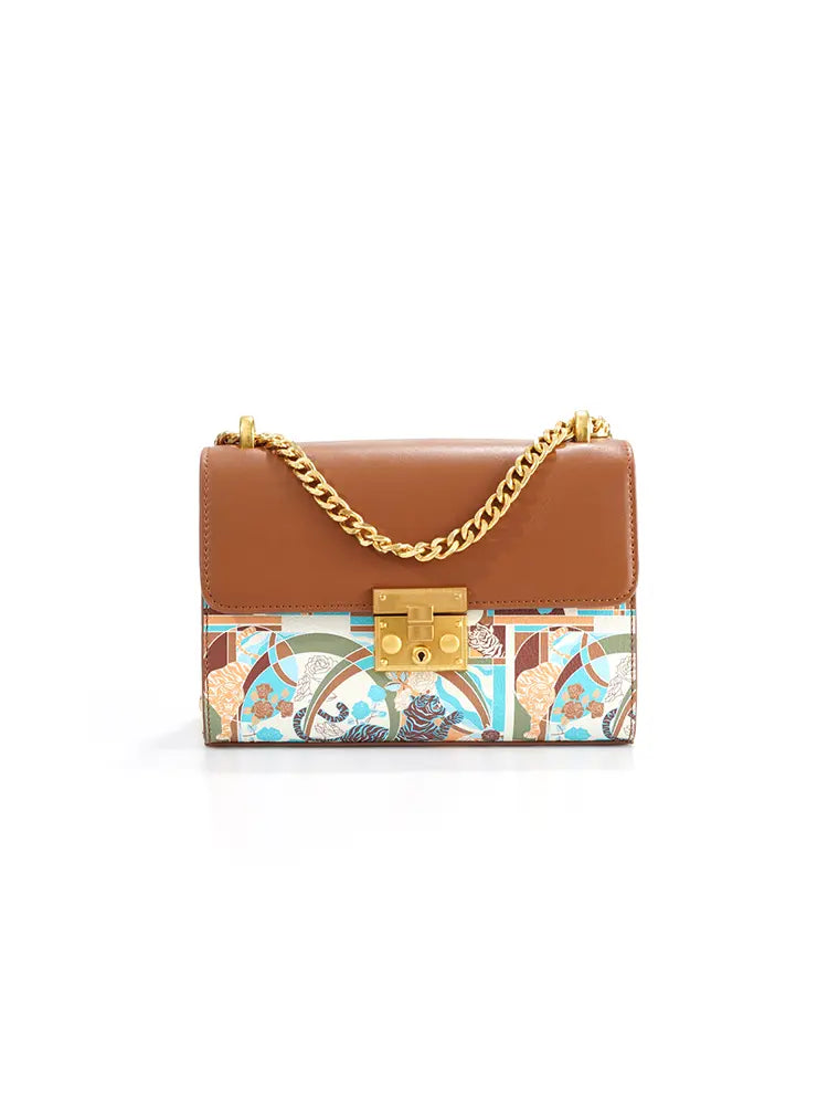 Unique Pattern Brown Top Handle Shoulder Bag