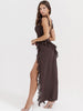 Ruffled Long Maxi Slip Dress - Coffee