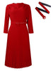 Elegant Solid Color Pleated Dress with Belt