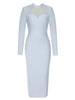 Mesh Panel Long-Sleeve Bandage Dress