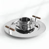 Elegant Stainless Steel Round Tray with Wooden Handles