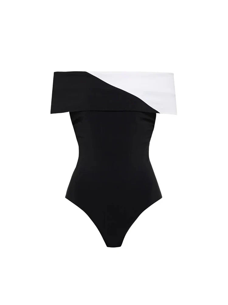 Colorblock Minimal One Piece Swimsuit Set