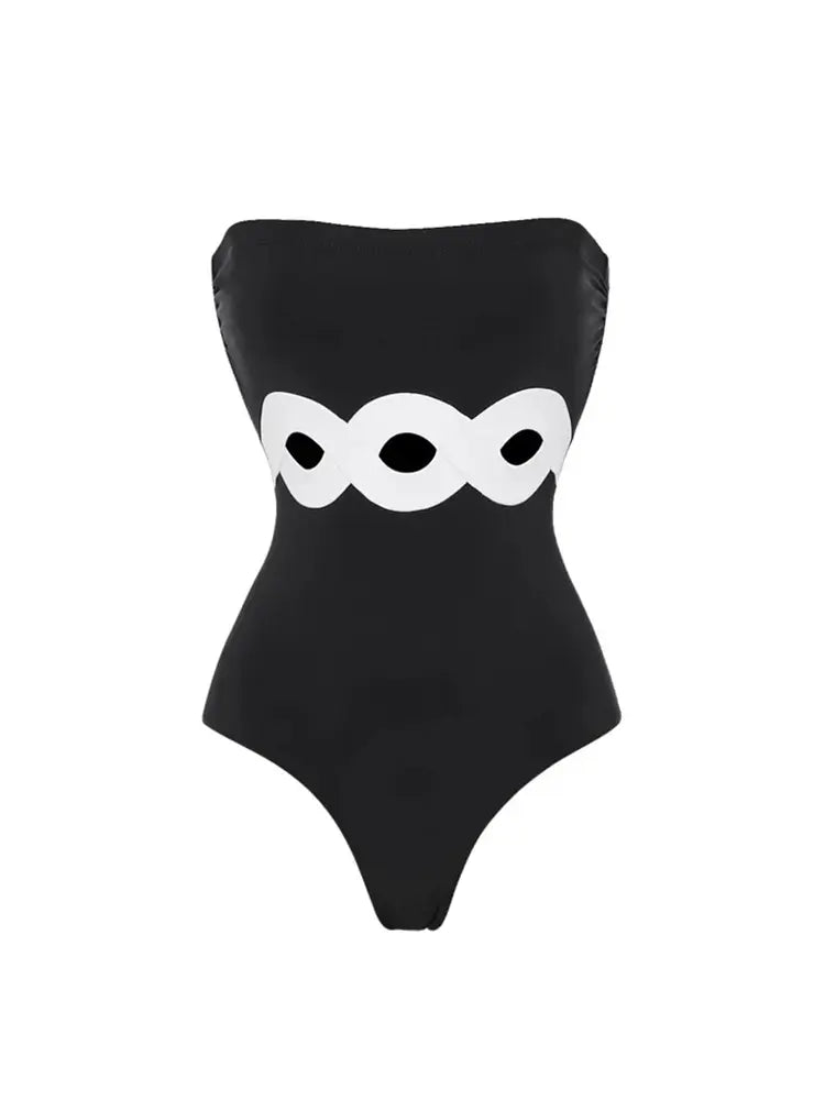 Colorblock One Piece Swimsuit Set