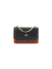 Studded Letter Print Chain Top Handle Bag