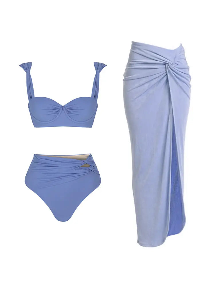 Morandi Blue High-Waist Bikini Set