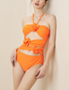 Halter Cutout 3D Flower One Piece Swimsuit and Sarong