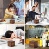 Wooden digital alarm clock with LED temperature display, modern cube desk clock for home or office