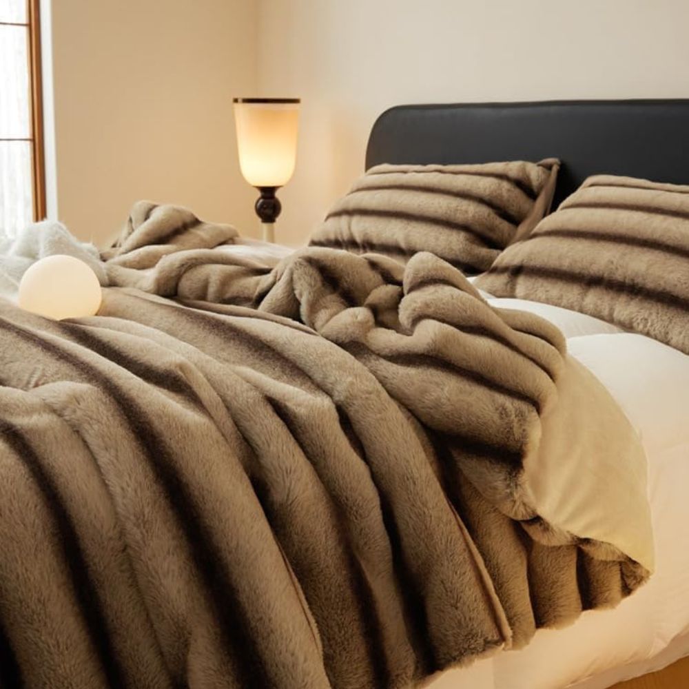 Ruched Faux Rabbit Fur Blanket