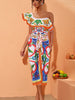 One Shoulder Enamel Print Swimsuit Set