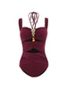 Burgundy Boho Beaded Cutout Swimsuit Set