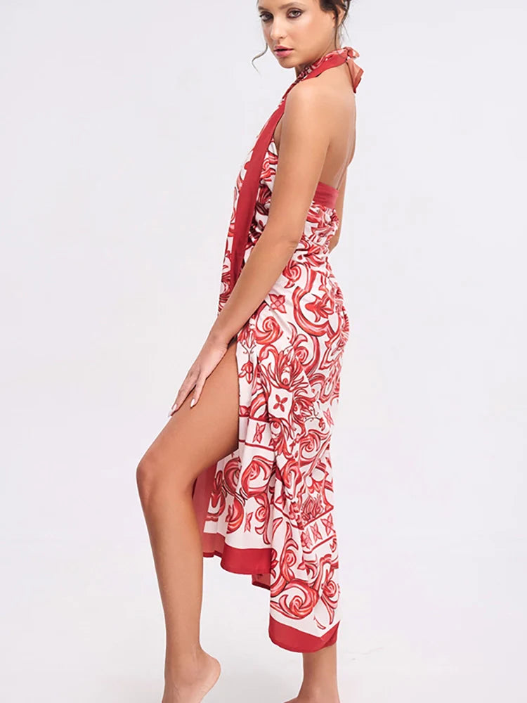 Ethnic Print One-Piece Swimsuit Set