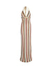 Halter V Neck Backless Boho Pattern Knit Slim-Fit Vacation Maxi Dresses-Beige