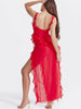 Ruffled Long Maxi Slip Dress - Red