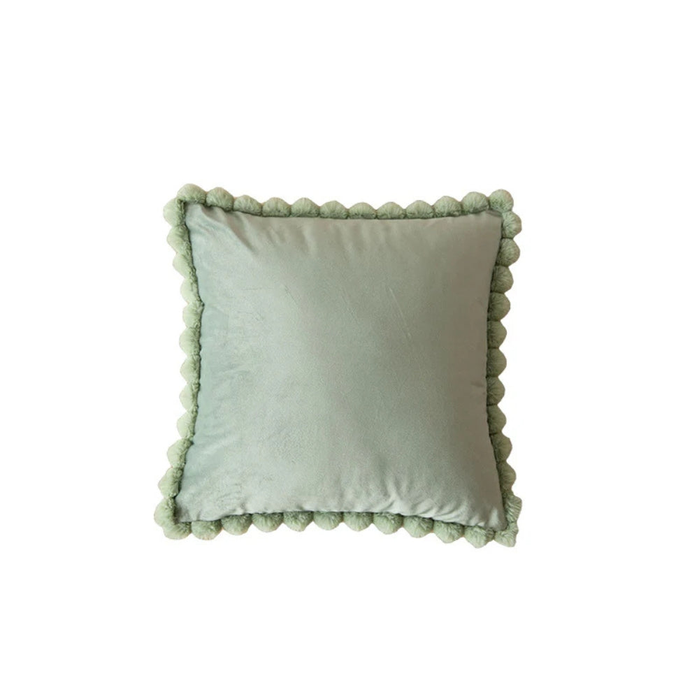 Velvet Pom-Pom Trim Cushion Cover