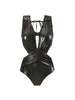 Black Sequin Appliqué Cutout Glossy Swimsuit