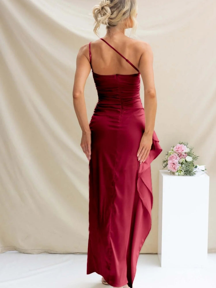 One-Shoulder Slit Evening Dress