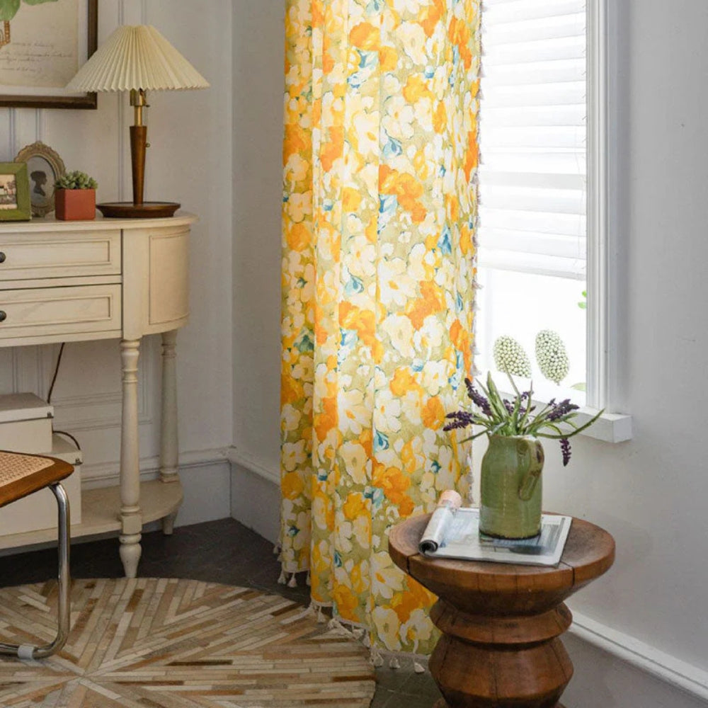 Sunshine Blooms Floral Tasseled Curtain