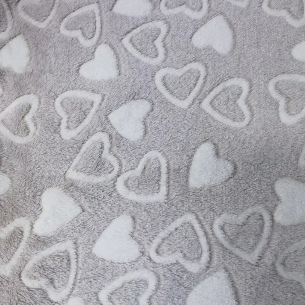 Soft fleece bathrobe with white heart print in gray, plush and cozy loungewear for women