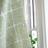 Light green sheer shower curtain with grid pattern and tassel trim, waterproof bathroom curtain for modern home decor