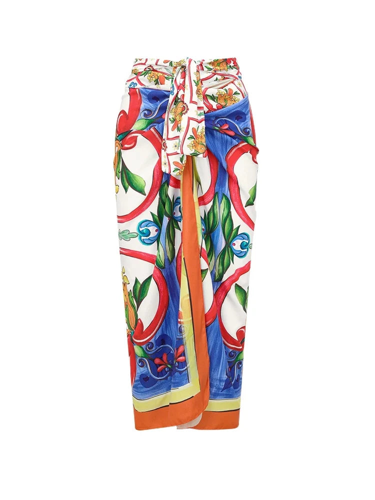 One Shoulder Enamel Print Swimsuit Set