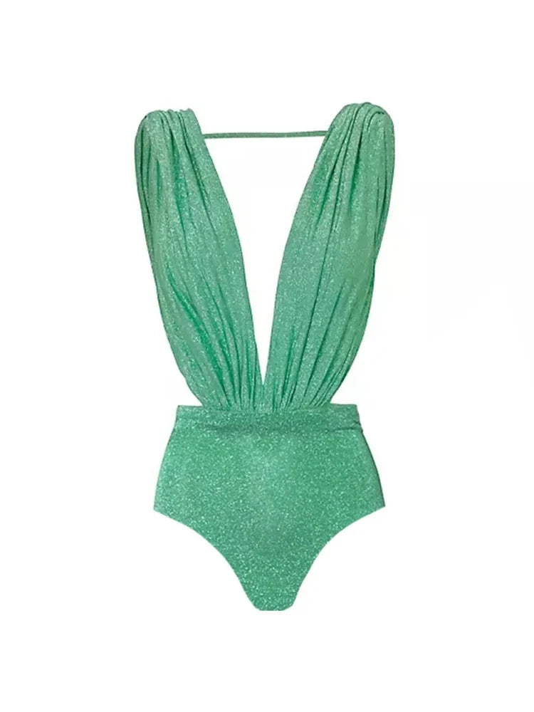 Sparkling Deep V Sexy Swimsuit Set