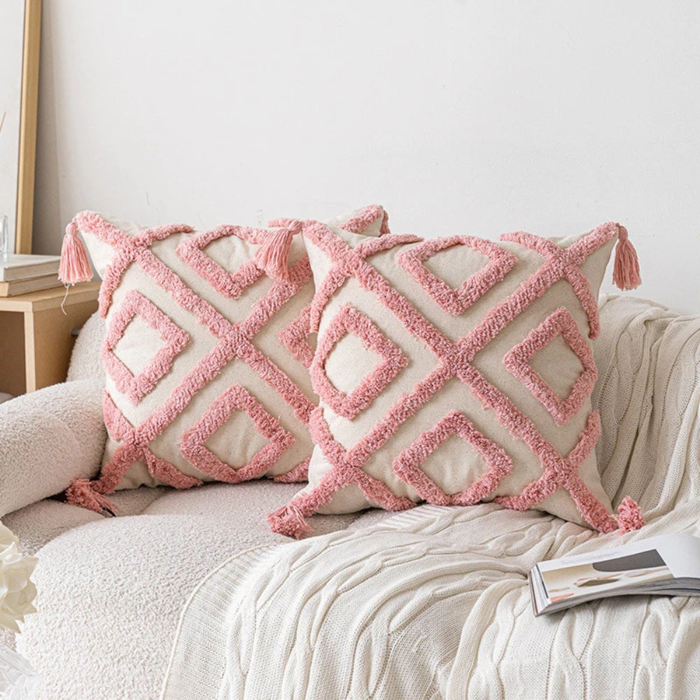 Tassel-Trimmed Boho Floral Cushions