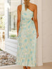 Pleated One-Shoulder Cut-Out Waist Floral Gown