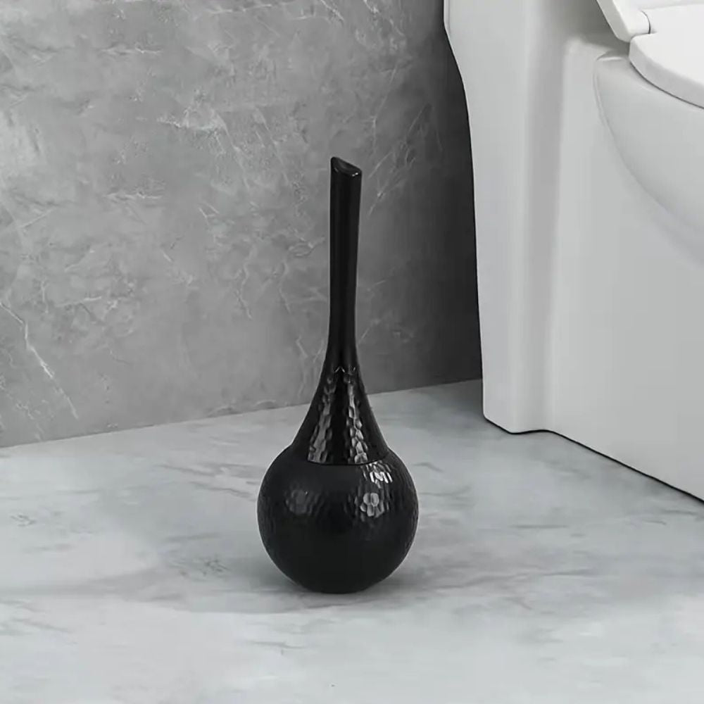 Gold hammered toilet brush with matching holder, luxury bathroom cleaning set with modern metallic design