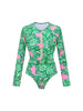 Green Zip Long Sleeve Printed Surf Swimsuit Set