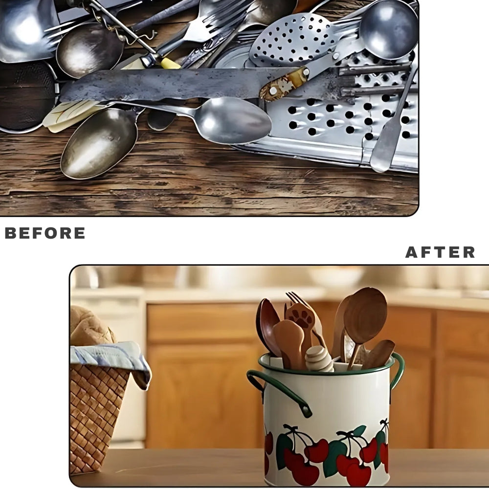 Floral Utensil Storage Basket with Divider Lid