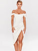Cap Shoulder Corset Bodycon Midi Dress - White