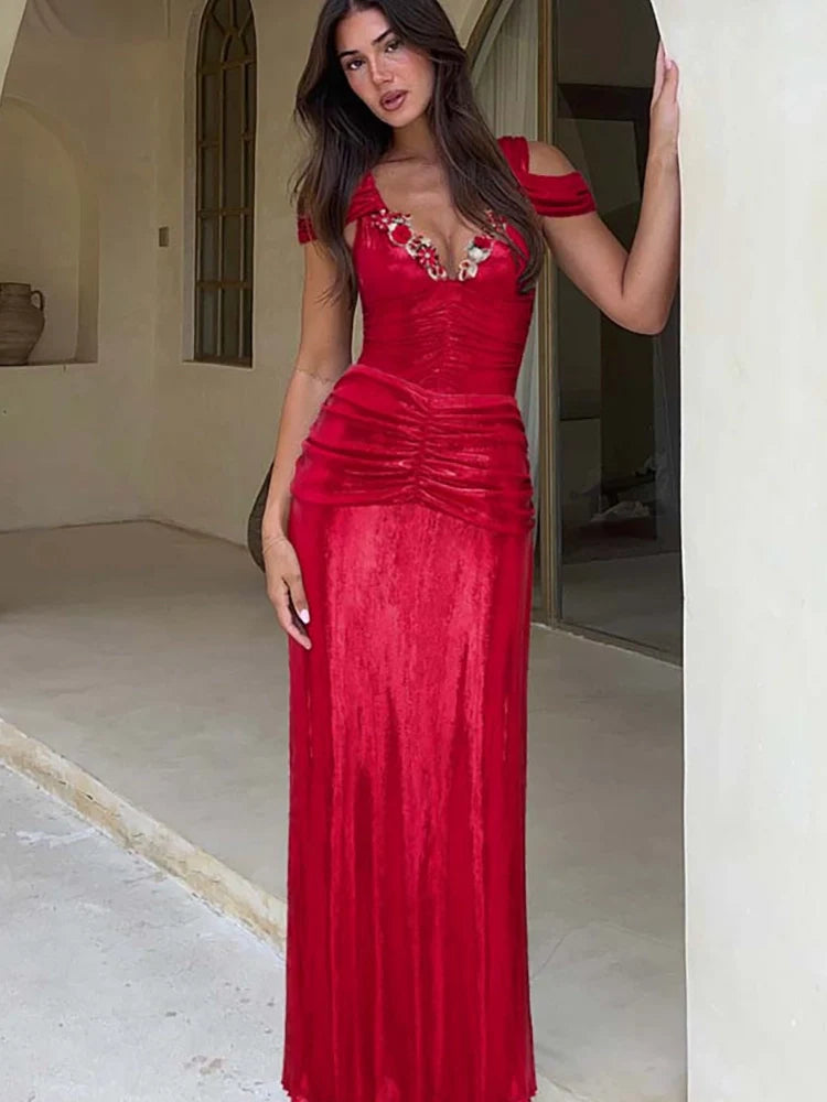 Red Glossy One-Piece with 3D Butterfly