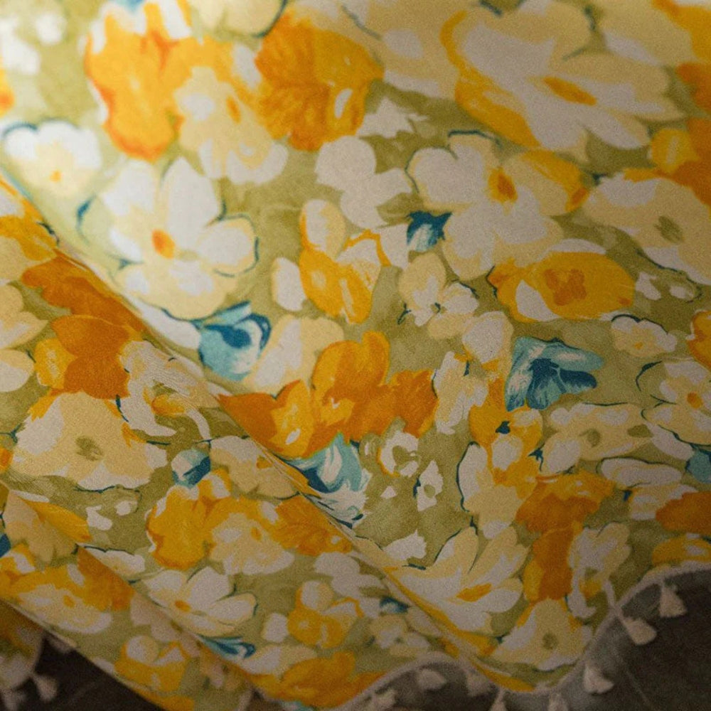 Sunshine Blooms Floral Tasseled Curtain