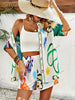 Fashionable Floral Print Casual Cardigan & Shorts Set
