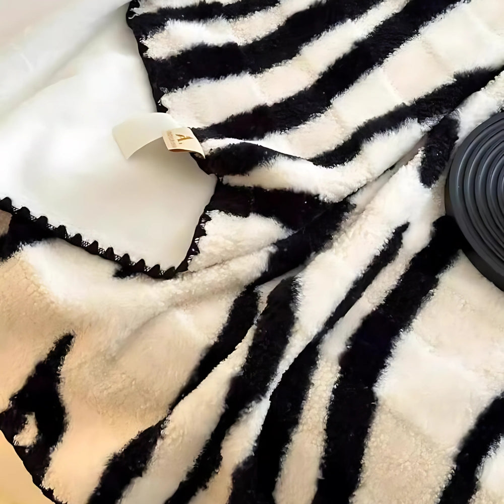 Zebra Print Luxe Faux Fur Blanket